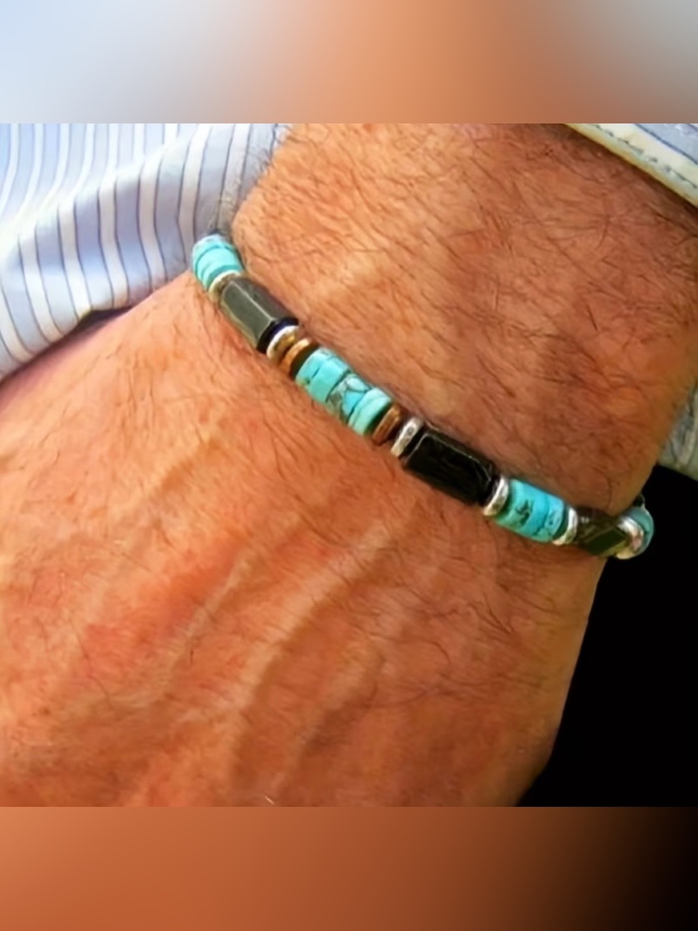 NWT Men’s Turquoise & Hematite Beaded Bracelet